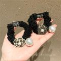 Korean Pearl 5 Black Lace Scrunchies Camellia Hair Tie Elastic Band Ring Cute Girl Ponytail Head Rope Rubber